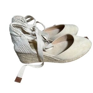 Boden Cassie Espadrille Wedge Sandals Women Size 40 Oatmeal Suede